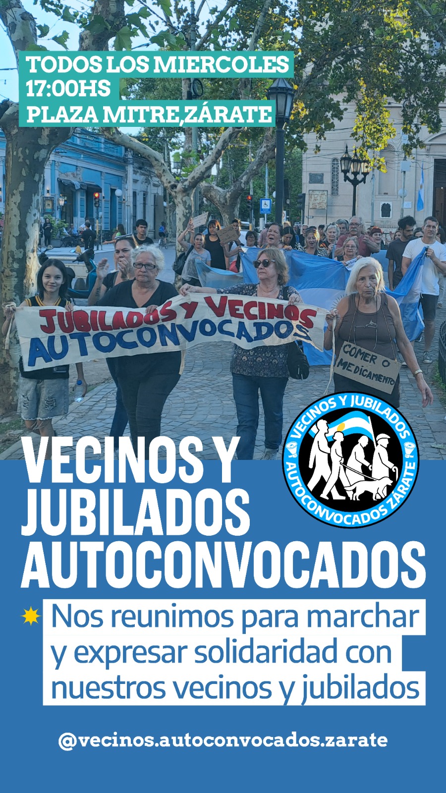 VECINOS Y JUBILADOS AUTOCONVOCADOS MARCHAN ESTA TARDE EN PLAZA MITRE